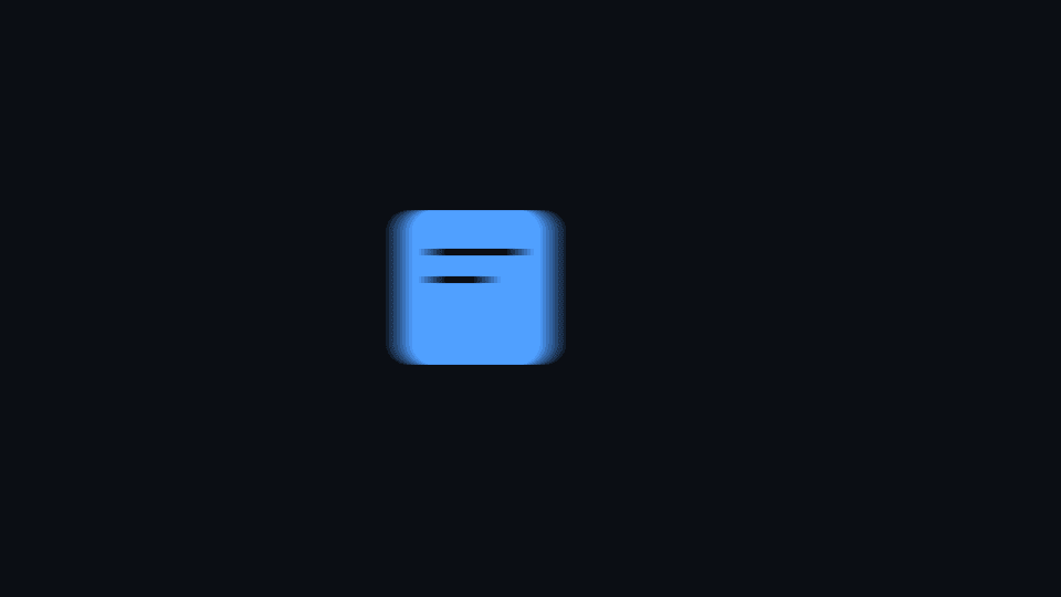 A rounded blue card with two text lines, moving fast to the right, smeared into a streak at its leading and trailing edges