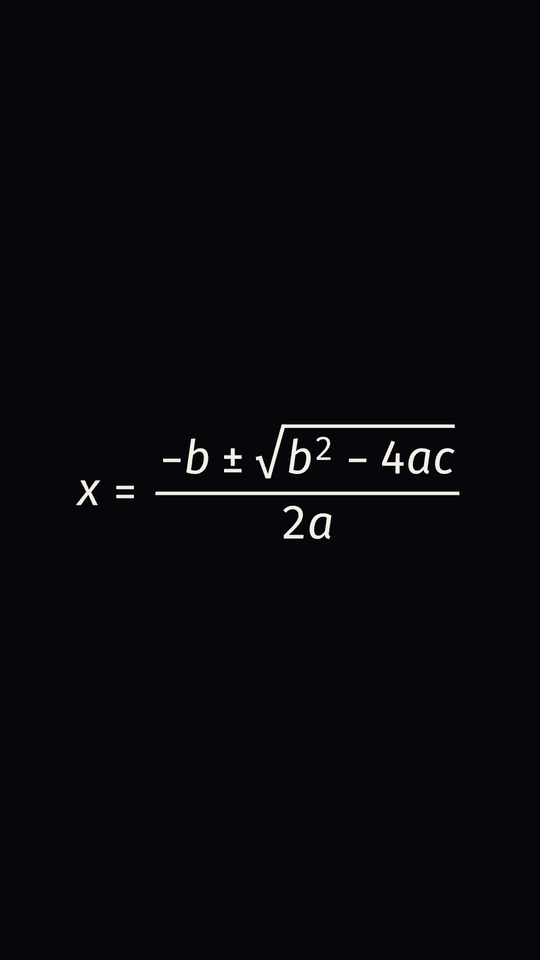 The quadratic formula in sans-serif maths on a dark background