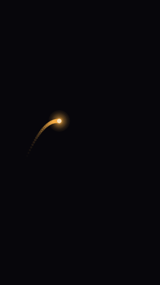 A glowing amber point at the head of a fading arc on a dark background
