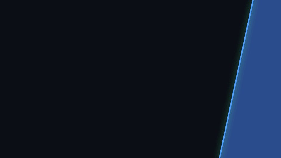 wipe: an angled edge with a bright line sweeping across, dark scene on the left and blue scene on the right